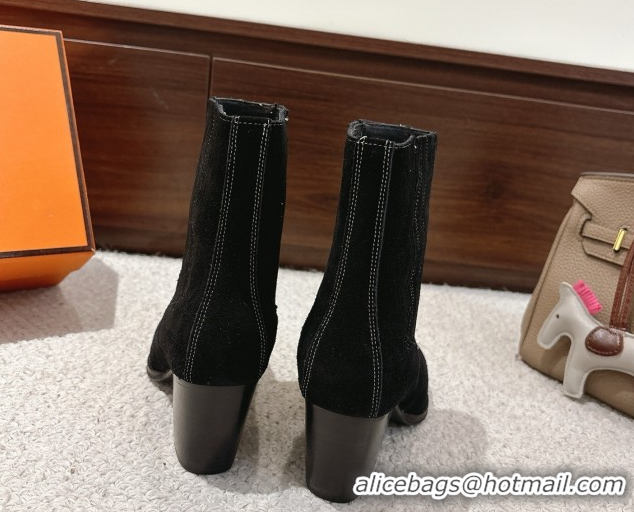 Best Product Hermes Vegas Heel Ankle Boots 6.5cm in Embroidered Suede H252196 Black 2026