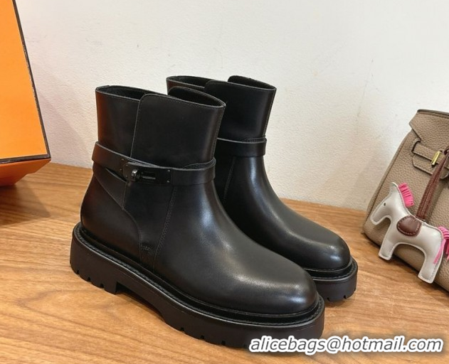 Luxury Cheap Hermes Jeff Ankle Boots in Calfskin Leather H252939 Black 2026