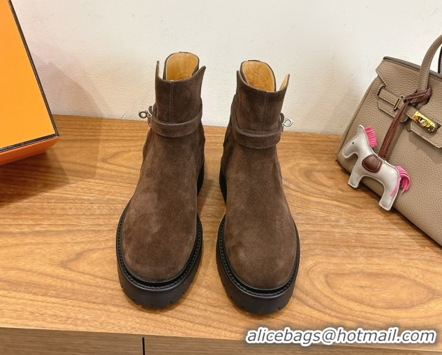 Good Looking Hermes Jeff Ankle Boots in Calfskin Leather H252939 Brown 2026