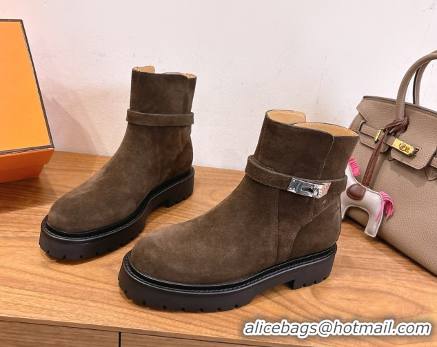 Good Looking Hermes Jeff Ankle Boots in Calfskin Leather H252939 Brown 2026