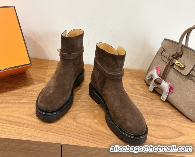 Good Looking Hermes Jeff Ankle Boots in Calfskin Leather H252939 Brown 2026