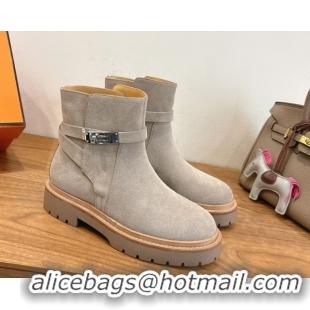 Shop Duplicate Hermes Jeff Ankle Boots in Calfskin Leather H252939 Grey 2026