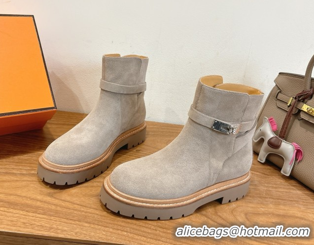 Shop Duplicate Hermes Jeff Ankle Boots in Calfskin Leather H252939 Grey 2026