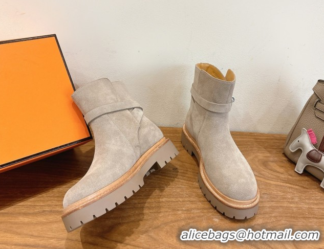 Shop Duplicate Hermes Jeff Ankle Boots in Calfskin Leather H252939 Grey 2026