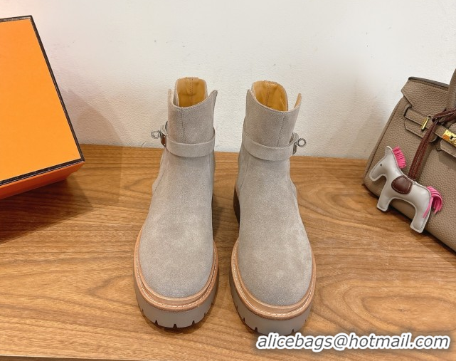 Shop Duplicate Hermes Jeff Ankle Boots in Calfskin Leather H252939 Grey 2026