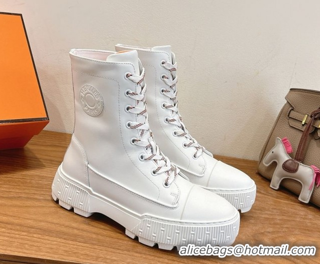 Charming Hermes Fresh Platform Ankle Boots in Calfskin Leather H242072 White 2026