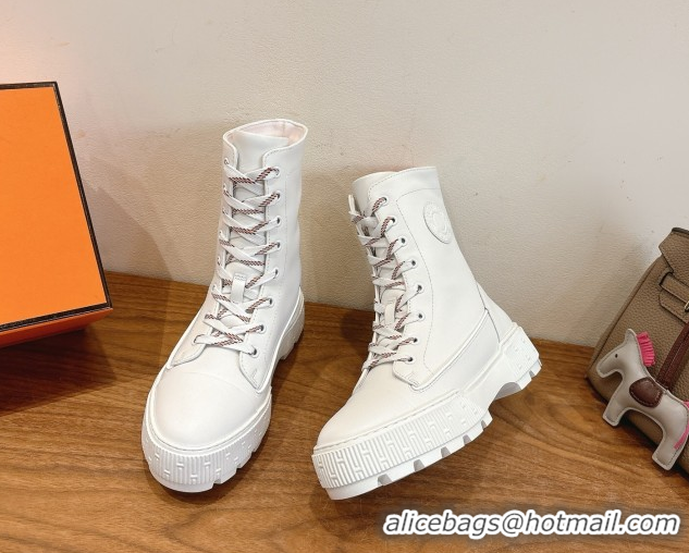 Charming Hermes Fresh Platform Ankle Boots in Calfskin Leather H242072 White 2026