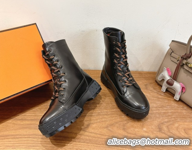 Big Discount Hermes Fresh Platform Ankle Boots in Calfskin Leather H242072 Black 2026