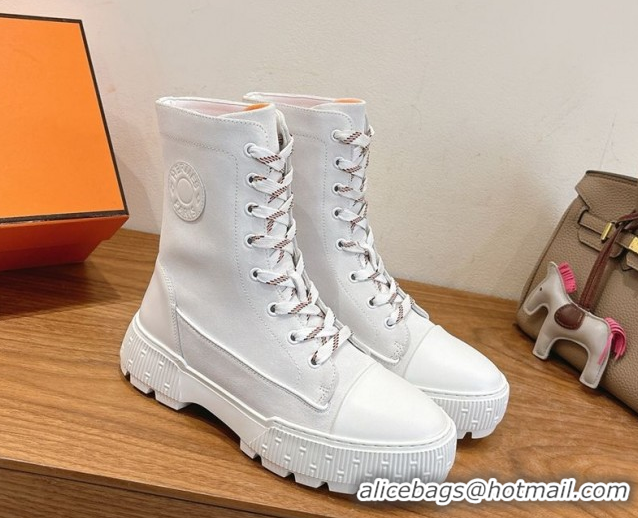 Sophisticated Hermes Fresh Platform Ankle Boots in Suede Leather H242072 White/Brown 2026