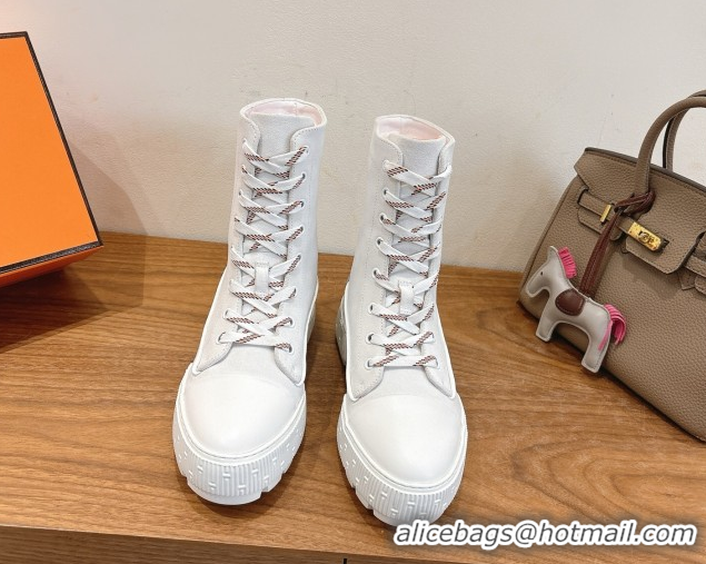 Sophisticated Hermes Fresh Platform Ankle Boots in Suede Leather H242072 White/Brown 2026