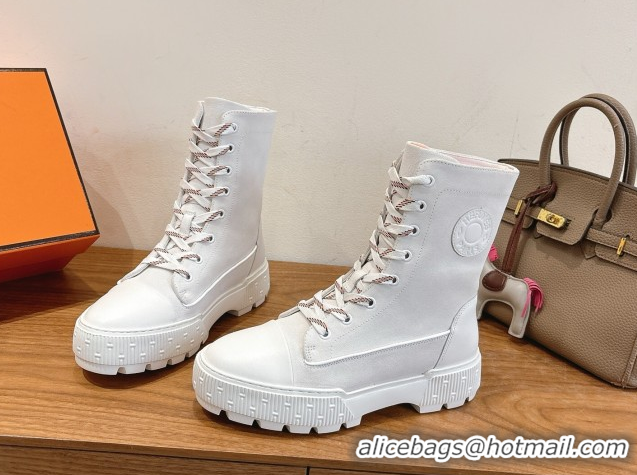 Sophisticated Hermes Fresh Platform Ankle Boots in Suede Leather H242072 White/Brown 2026