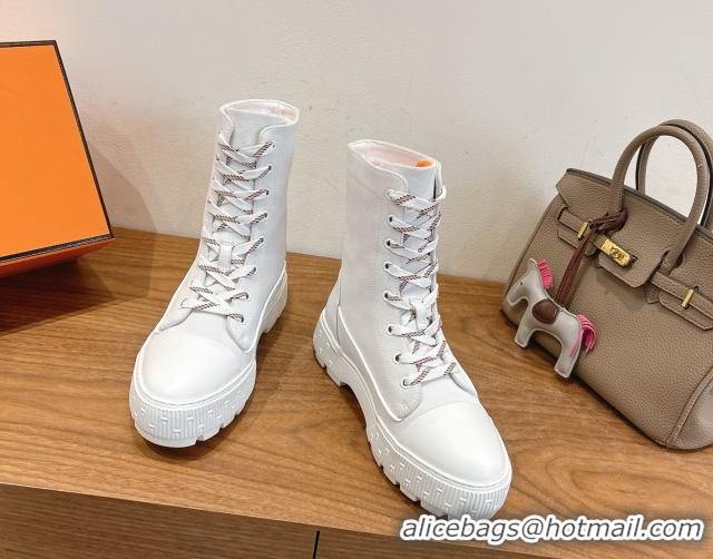 Sophisticated Hermes Fresh Platform Ankle Boots in Suede Leather H242072 White/Brown 2026