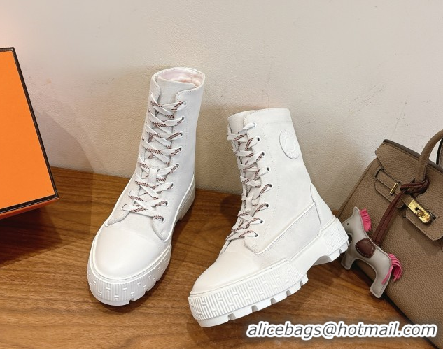 Sophisticated Hermes Fresh Platform Ankle Boots in Suede Leather H242072 White/Brown 2026