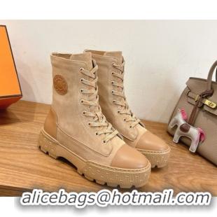 Good Product Hermes Fresh Platform Ankle Boots in Suede Leather H242072 Beige/Brown 2026