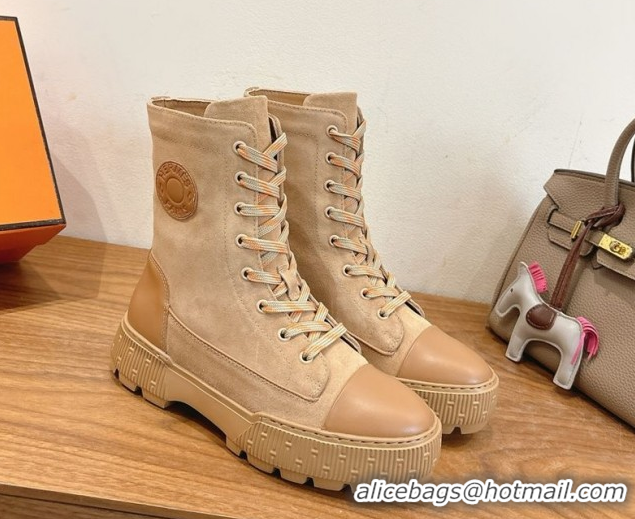 Good Product Hermes Fresh Platform Ankle Boots in Suede Leather H242072 Beige/Brown 2026
