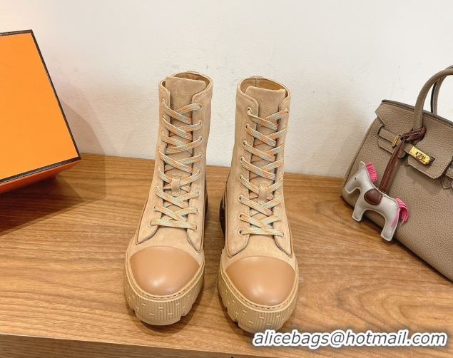 Good Product Hermes Fresh Platform Ankle Boots in Suede Leather H242072 Beige/Brown 2026