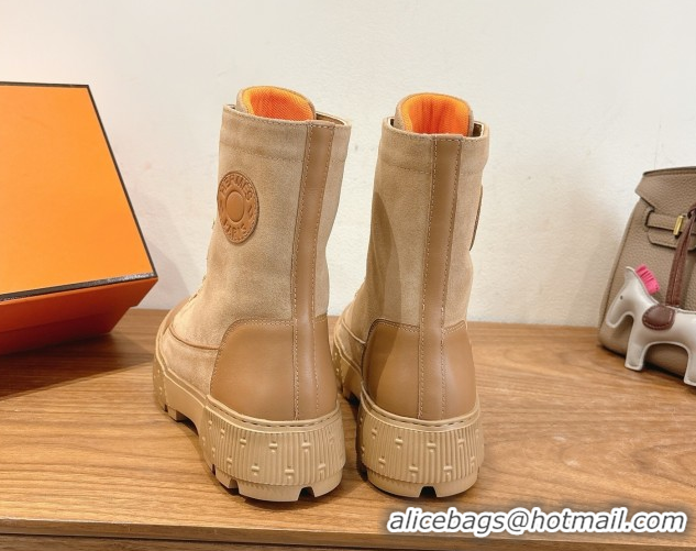 Good Product Hermes Fresh Platform Ankle Boots in Suede Leather H242072 Beige/Brown 2026