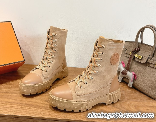 Good Product Hermes Fresh Platform Ankle Boots in Suede Leather H242072 Beige/Brown 2026