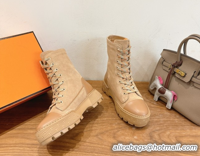 Good Product Hermes Fresh Platform Ankle Boots in Suede Leather H242072 Beige/Brown 2026