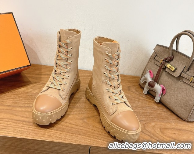 Good Product Hermes Fresh Platform Ankle Boots in Suede Leather H242072 Beige/Brown 2026