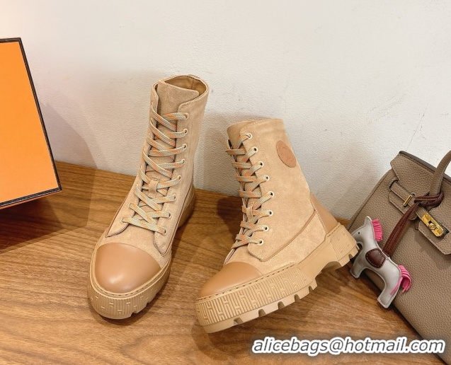 Good Product Hermes Fresh Platform Ankle Boots in Suede Leather H242072 Beige/Brown 2026
