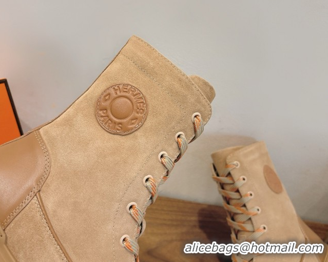 Good Product Hermes Fresh Platform Ankle Boots in Suede Leather H242072 Beige/Brown 2026