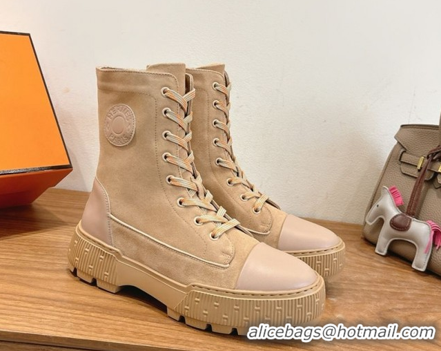 Stylish Hermes Fresh Platform Ankle Boots in Suede Leather H242072 Beige 2026