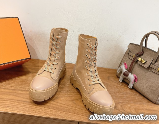 Stylish Hermes Fresh Platform Ankle Boots in Suede Leather H242072 Beige 2026