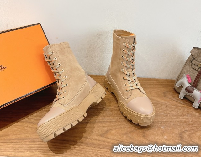 Stylish Hermes Fresh Platform Ankle Boots in Suede Leather H242072 Beige 2026