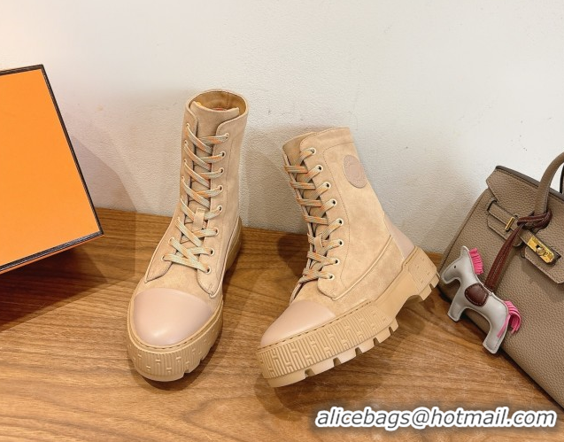 Stylish Hermes Fresh Platform Ankle Boots in Suede Leather H242072 Beige 2026