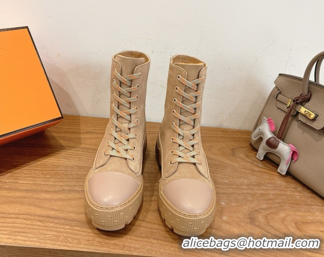 Stylish Hermes Fresh Platform Ankle Boots in Suede Leather H242072 Beige 2026