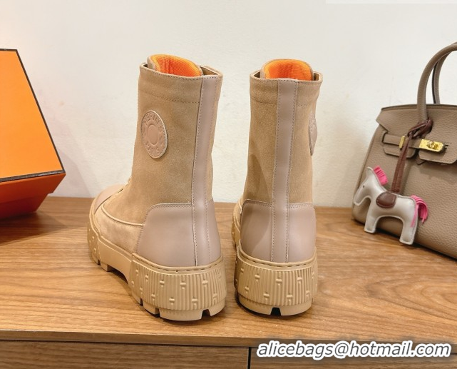 Stylish Hermes Fresh Platform Ankle Boots in Suede Leather H242072 Beige 2026