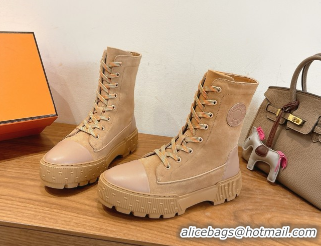 Stylish Hermes Fresh Platform Ankle Boots in Suede Leather H242072 Beige 2026