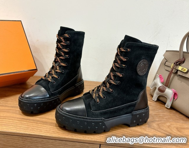 Pretty Style Hermes Fresh Platform Ankle Boots in Suede Leather H242072 Black 2026