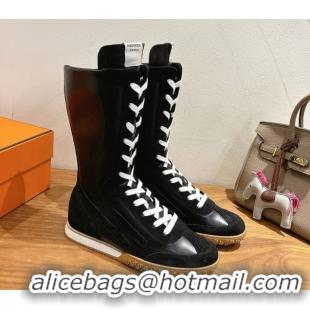 Best Grade Hermes Suede and Calfskin Leather Sneaker Boots H122001 Black 2026
