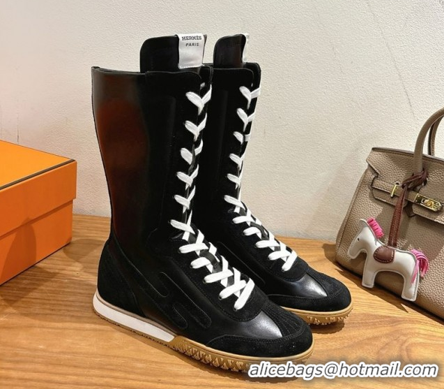 Best Grade Hermes Suede and Calfskin Leather Sneaker Boots H122001 Black 2026