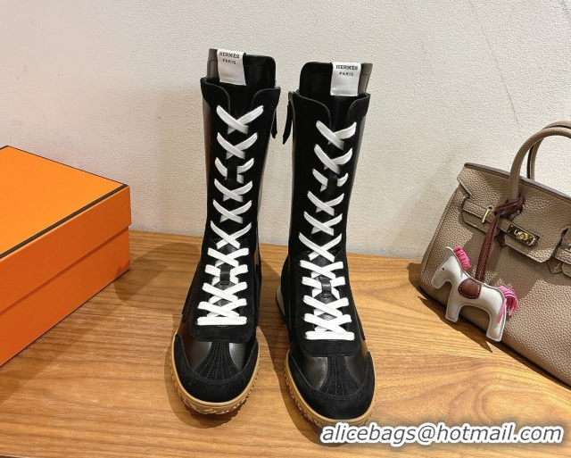 Best Grade Hermes Suede and Calfskin Leather Sneaker Boots H122001 Black 2026