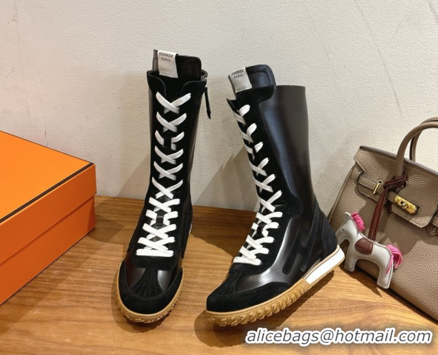 Best Grade Hermes Suede and Calfskin Leather Sneaker Boots H122001 Black 2026