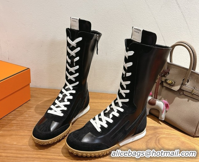 Best Grade Hermes Suede and Calfskin Leather Sneaker Boots H122001 Black 2026