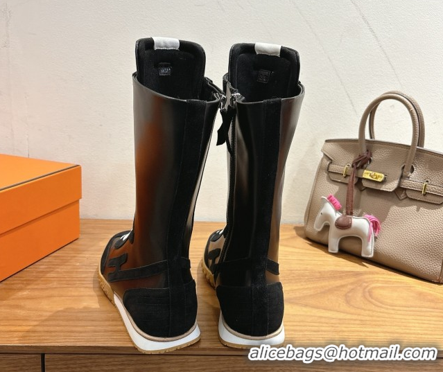 Best Grade Hermes Suede and Calfskin Leather Sneaker Boots H122001 Black 2026