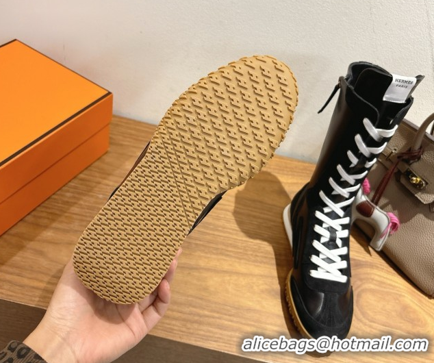 Best Grade Hermes Suede and Calfskin Leather Sneaker Boots H122001 Black 2026