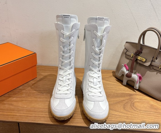 Duplicate Hermes Suede and Calfskin Leather Sneaker Boots H122001 White 2026