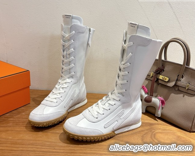 Duplicate Hermes Suede and Calfskin Leather Sneaker Boots H122001 White 2026