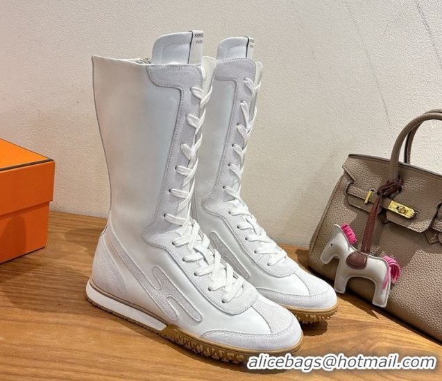 Duplicate Hermes Suede and Calfskin Leather Sneaker Boots H122001 White 2026