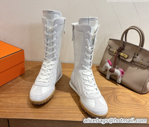 Duplicate Hermes Suede and Calfskin Leather Sneaker Boots H122001 White 2026