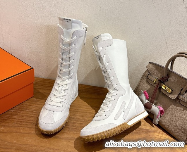 Duplicate Hermes Suede and Calfskin Leather Sneaker Boots H122001 White 2026