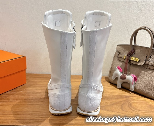 Duplicate Hermes Suede and Calfskin Leather Sneaker Boots H122001 White 2026