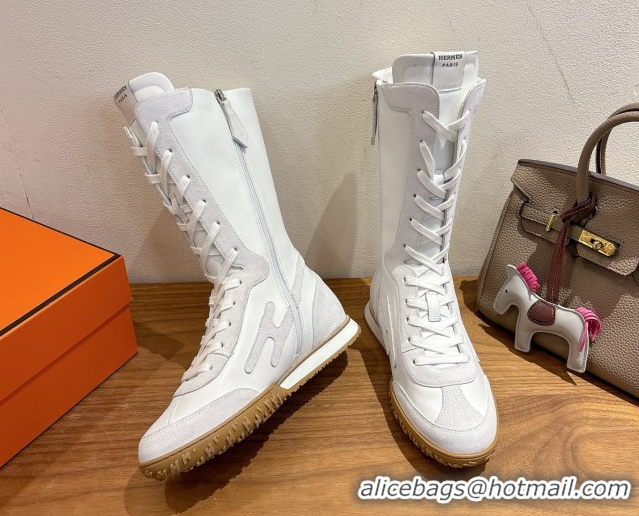Duplicate Hermes Suede and Calfskin Leather Sneaker Boots H122001 White 2026