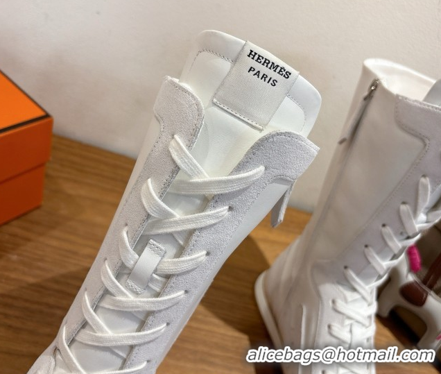 Duplicate Hermes Suede and Calfskin Leather Sneaker Boots H122001 White 2026