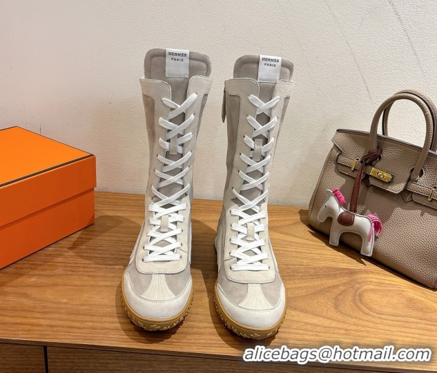 Top Grade Hermes Suede and Calfskin Leather Sneaker Boots H122001 Light Grey 2026